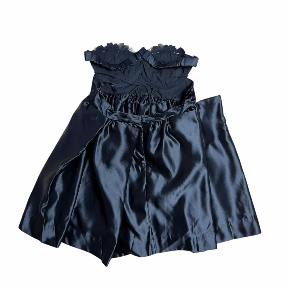 For Love & Lemons Black Virginia Mini Dress with Satin Gloves Womens M